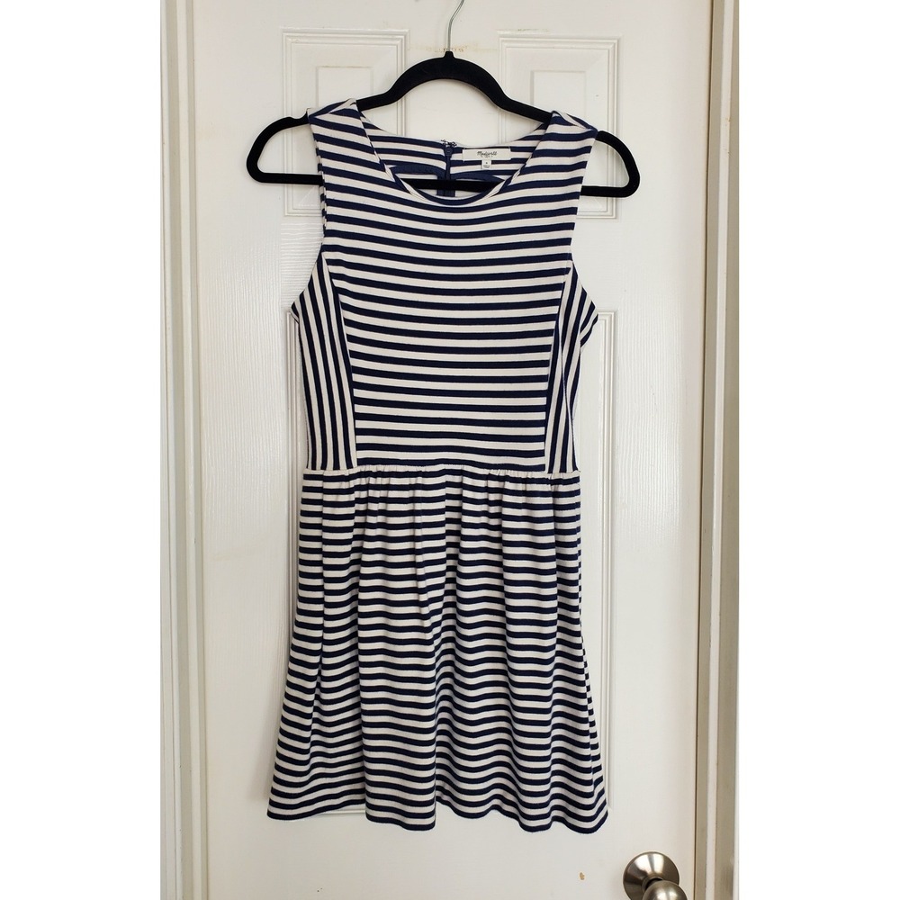 Madewell Striped Sleeveless Mini Dress Blue White Drop Waist Small Casual Preppy